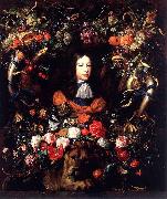 Jan Davidsz. de Heem Garland of Flowers and Fruit with the Portrait of Prince William III of Orange painting